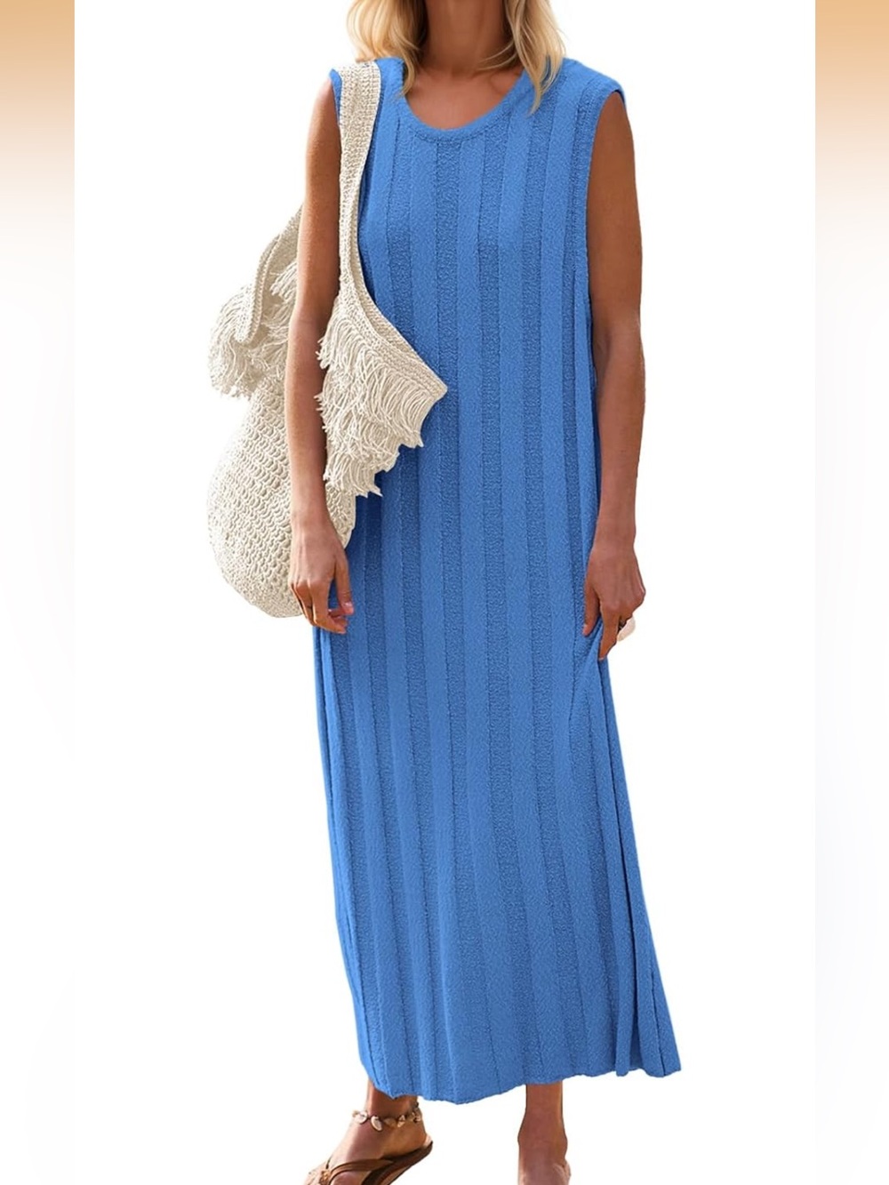 NWOT Sleeveless Ribbed Knit Maxi Dress - Bright Blue